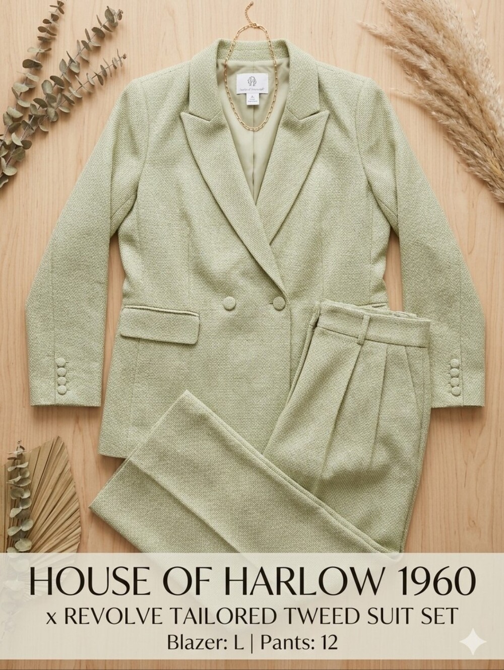 House of Harlow 1960 x REVOLVE Double-Breasted Tweed Blazer (L) & Pants (12) Set
